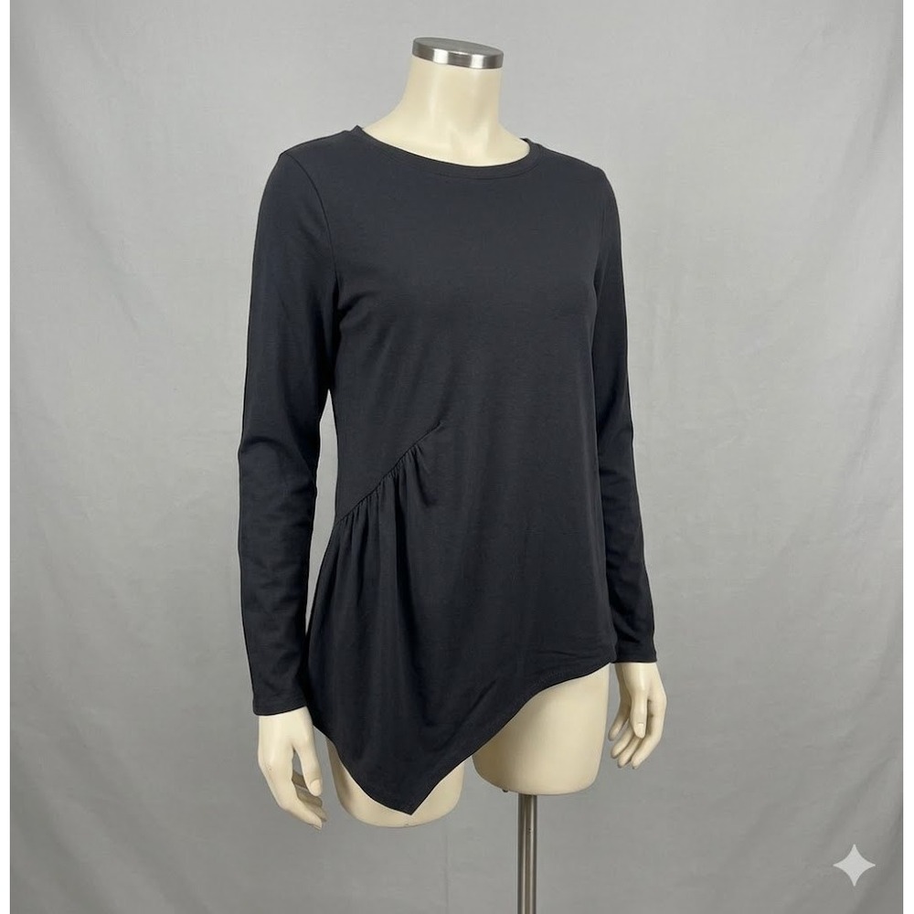 AnyBody Womens Black Long‎ Sleeve Asymmetrical Hem Pleated Top